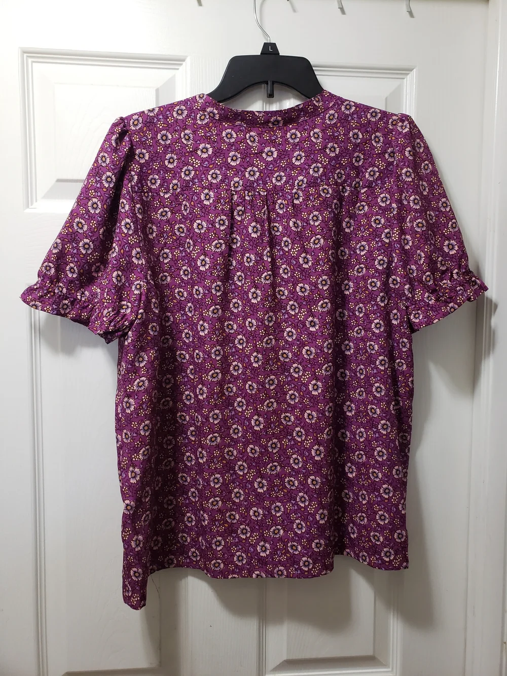 J. Crew Plum Floral Button-Front Puff Sleeve Blouse